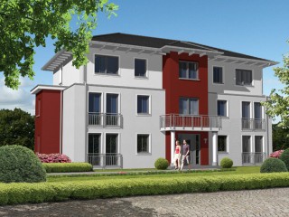 Mehrfamilienhaus Eingangsbereich rot/ wei�