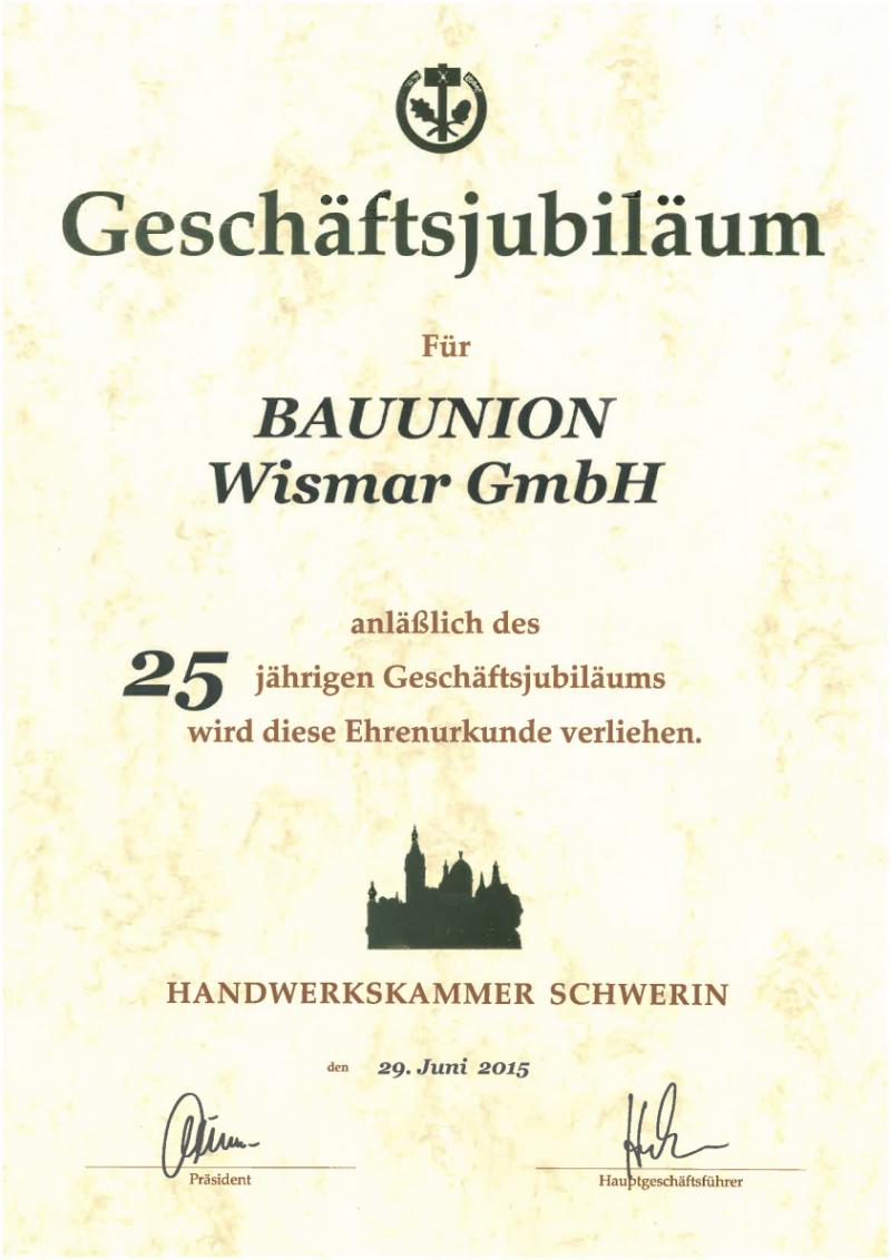 BAUUNION Wismar GmbH Urkunden Hochbau Tiefbau MecklenburgVorpommern Ingenieurbau