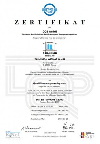 Zertifikat DIN EN ISO 9001 : 2000