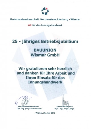 Kreishandwerkerschaft: Glückwunsch zum 25 jährige Firmenjubiläum